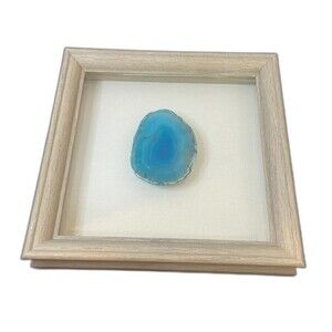 VTG Teal Blue Agate Slice Shadow Box Frame Glass Window Wall Decor 8.5” Square